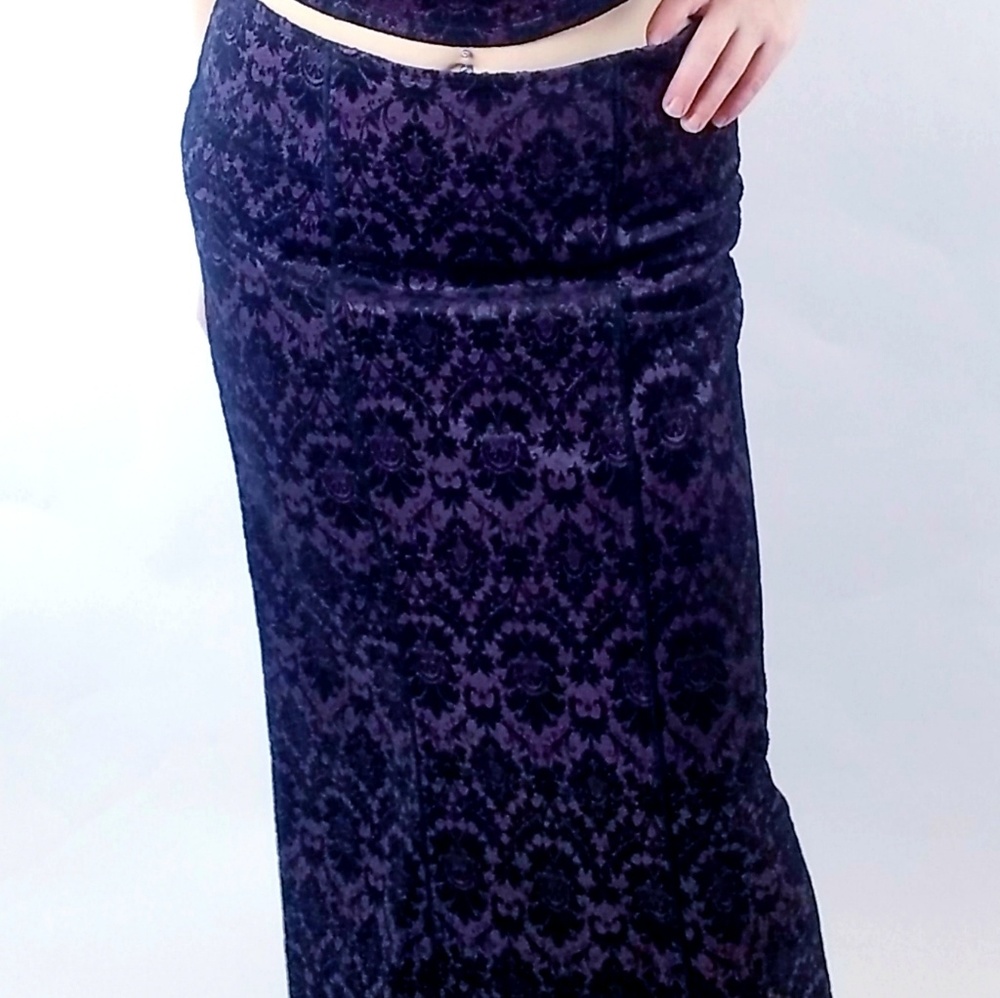 Vintage Lip Service Quoth the Raven Purple & Black Damask Skirt